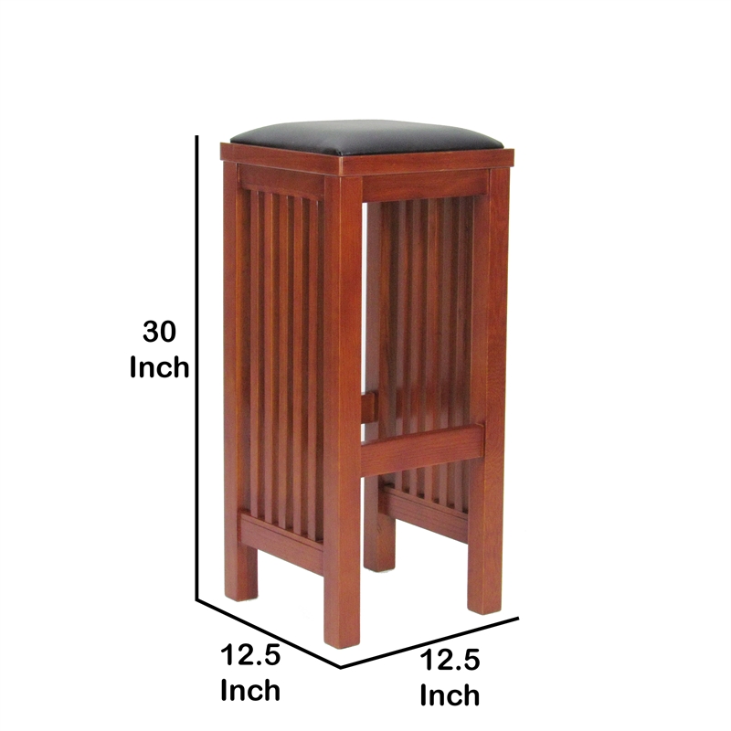 Faux Leather Upholstered Wooden Backless Barstool- Oak Brown