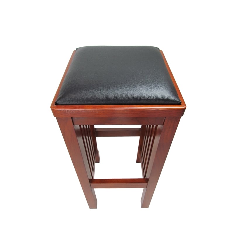Faux Leather Upholstered Wooden Backless Barstool- Oak Brown