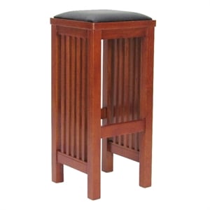 Faux Leather Upholstered Wooden Backless Barstool- Oak Brown