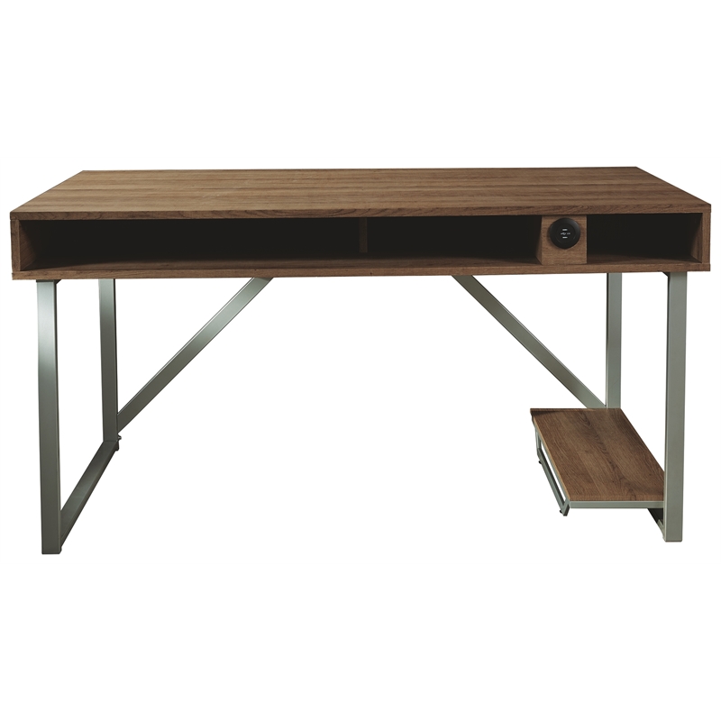 60 Inch Wood Gaming Desk- LED Back Light- 2 USB Ports- Brown- Gray