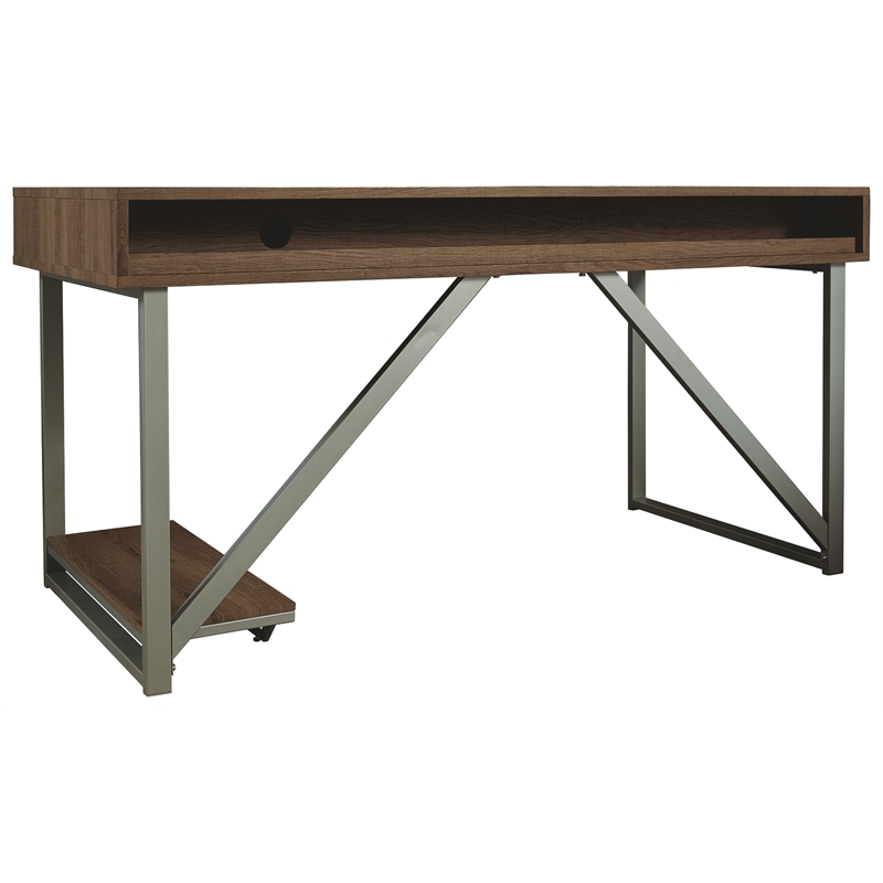 60 Inch Wood Gaming Desk- LED Back Light- 2 USB Ports- Brown- Gray