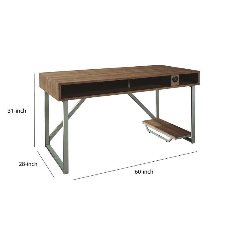 60 Inch Wood Gaming Desk- LED Back Light- 2 USB Ports- Brown- Gray