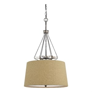 3 Bulb Pendent with Round Burlap Shade and Metal Frame- Beige