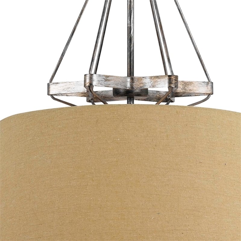 3 Bulb Pendent with Round Burlap Shade and Metal Frame- Beige