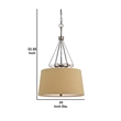 3 Bulb Pendent with Round Burlap Shade and Metal Frame- Beige