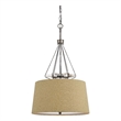 3 Bulb Pendent with Round Burlap Shade and Metal Frame- Beige