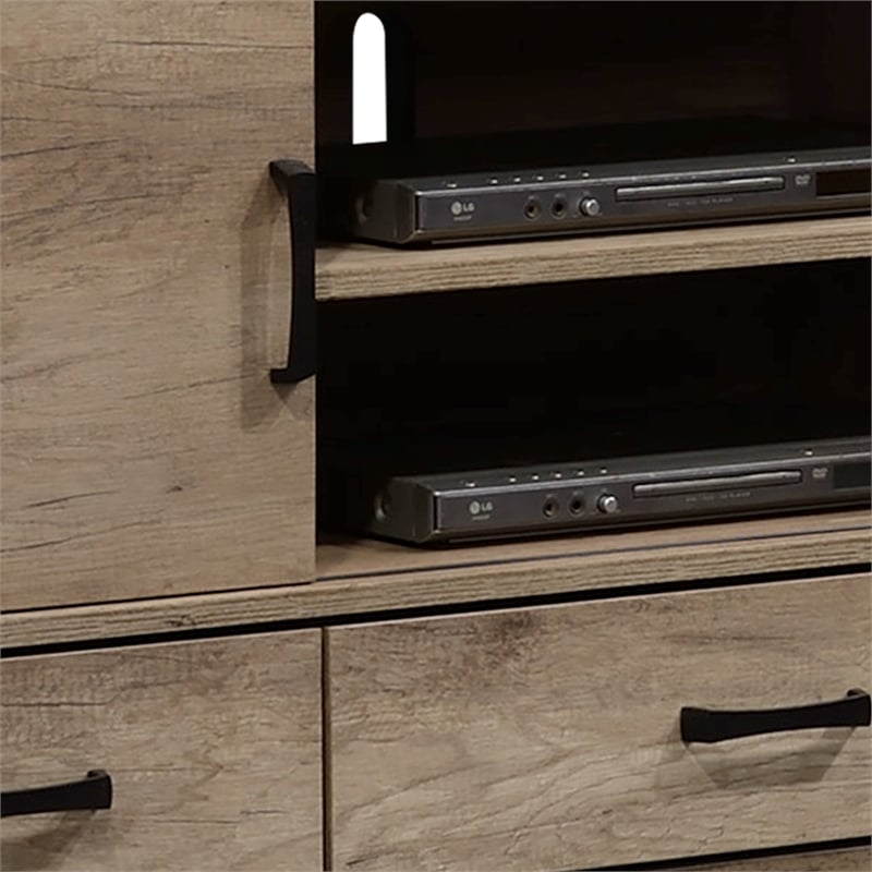 3 Drawer Wooden TV Stand with 2 Cabinets and Open Compartment- Light Brown