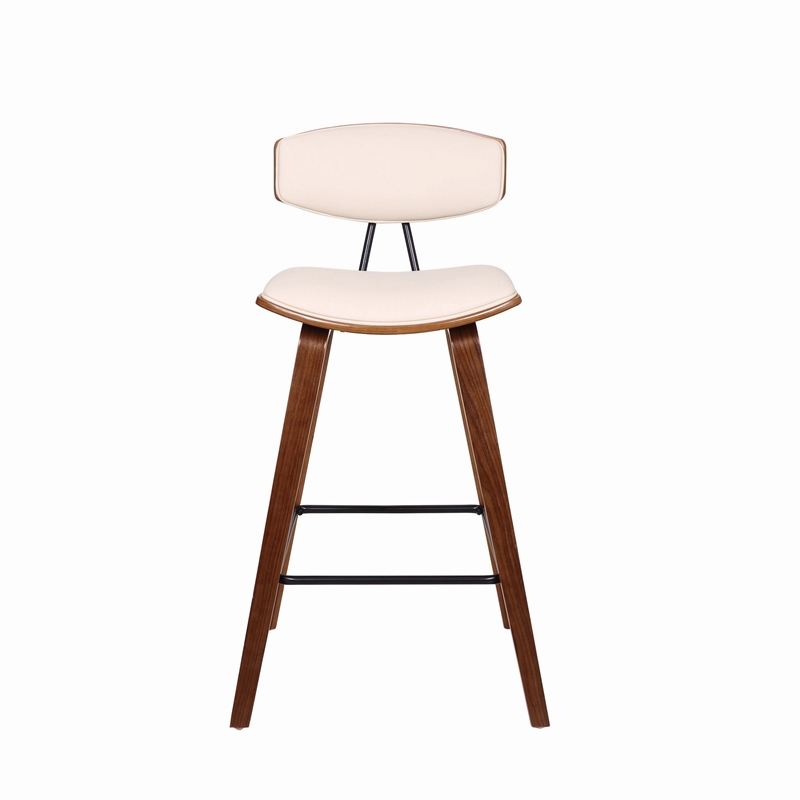 Mid Century Top Padded Back Counter Barstool- Cream
