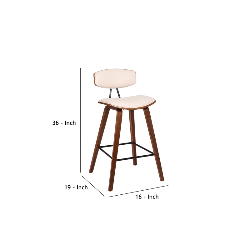Mid Century Top Padded Back Counter Barstool- Cream