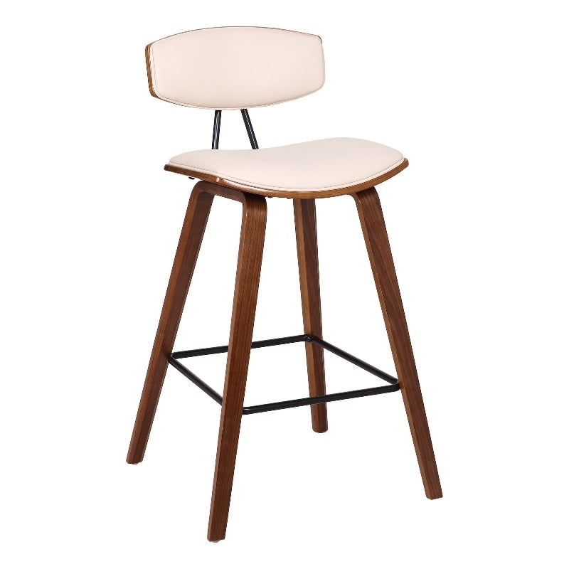 Mid Century Top Padded Back Counter Barstool- Cream