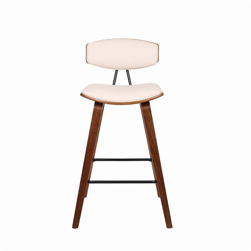 Mid Century Top Padded Back Counter Barstool- Cream