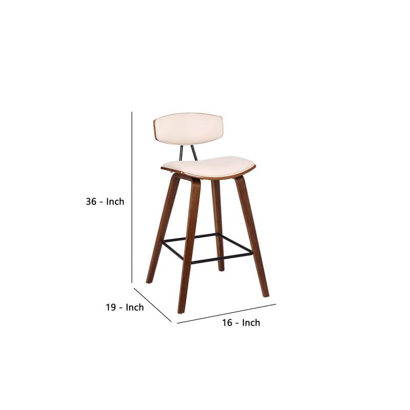 Mid Century Top Padded Back Counter Barstool- Cream
