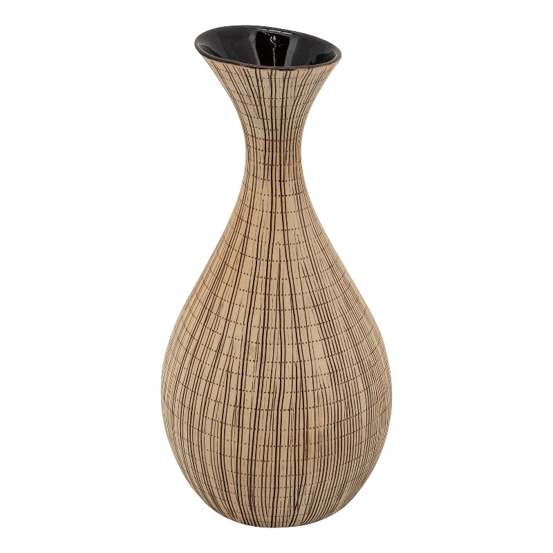 Pot Bellied Shape Ceramic Vase with Sleek Flared Neck- Beige