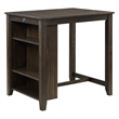 Wooden 3 Piece Counter Set with USB Plugin and Panel Back Chair- Brown