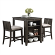 Wooden 3 Piece Counter Set with USB Plugin and Panel Back Chair- Brown