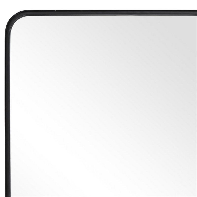 38 Inches Rectangular Metal Wall Mirror with Curved Corners- Black