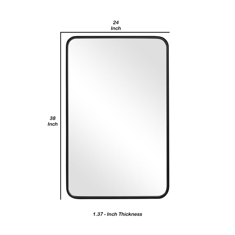 38 Inches Rectangular Metal Wall Mirror with Curved Corners- Black