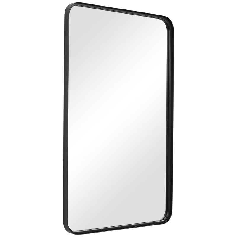 38 Inches Rectangular Metal Wall Mirror with Curved Corners- Black