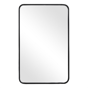38 Inches Rectangular Metal Wall Mirror with Curved Corners- Black