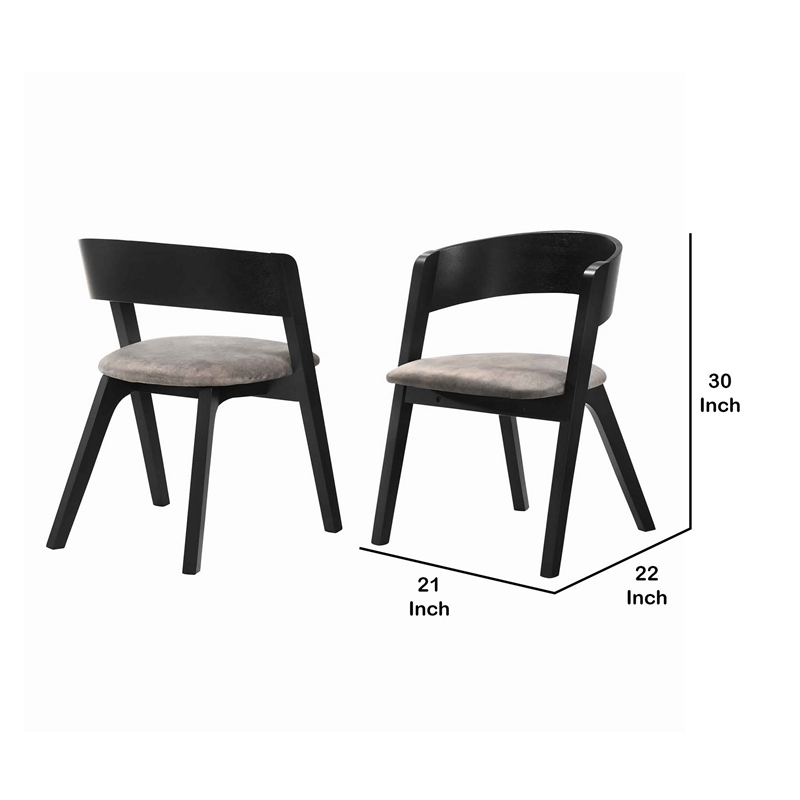 Mid Century Modern Round Back Wood Dining Chair- Set of 2- Black and Brown