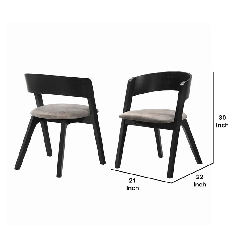 Mid Century Modern Round Back Wood Dining Chair- Set of 2- Black and Brown