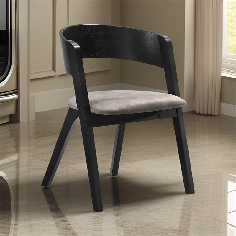 Mid Century Modern Round Back Wood Dining Chair- Set of 2- Black and Brown