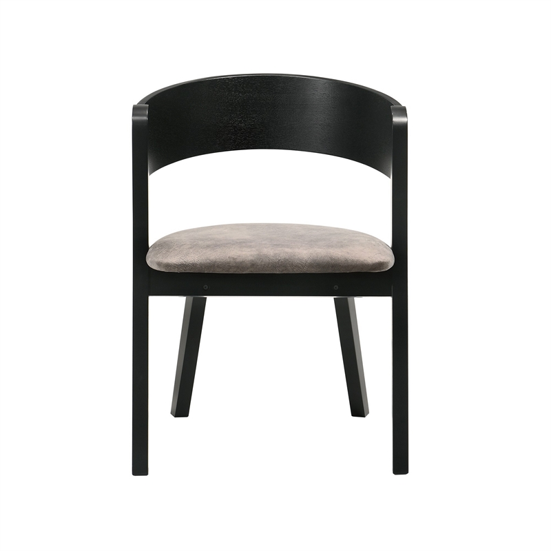 Mid Century Modern Round Back Wood Dining Chair- Set of 2- Black and Brown