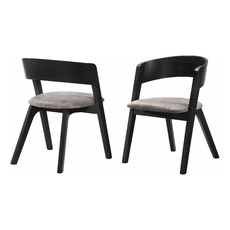 Mid Century Modern Round Back Wood Dining Chair- Set of 2- Black and Brown