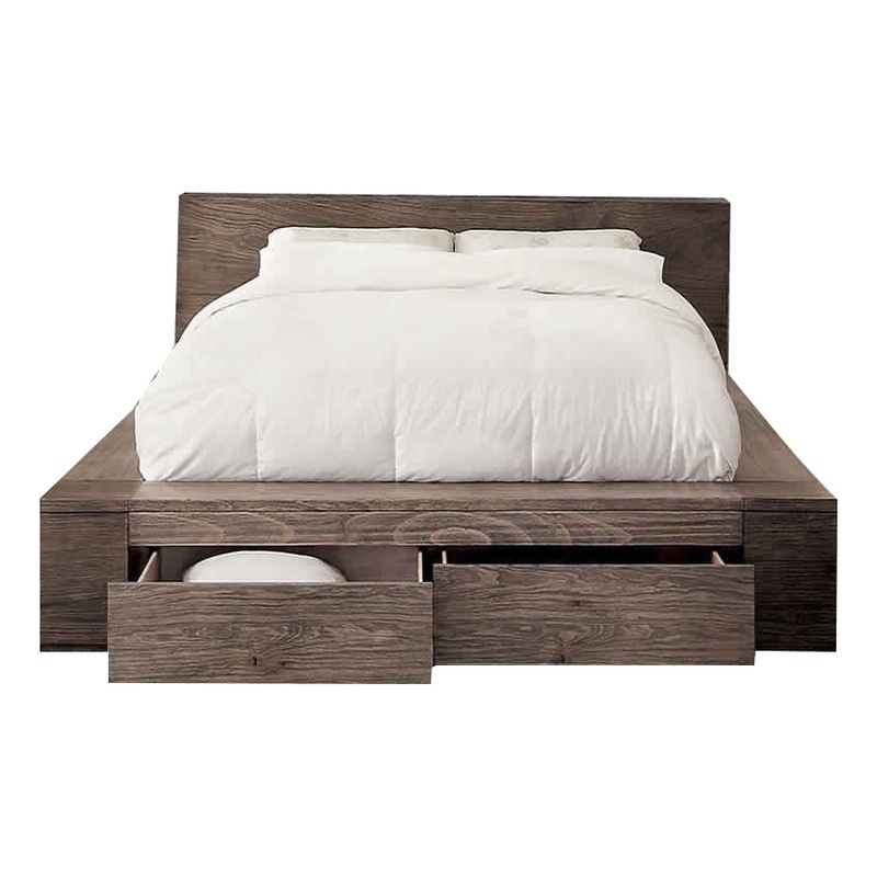 Transitional Style Wooden California King Size Bed with 2 Drawers- Brown