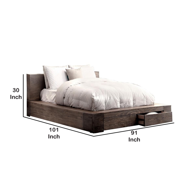 Transitional Style Wooden California King Size Bed with 2 Drawers- Brown