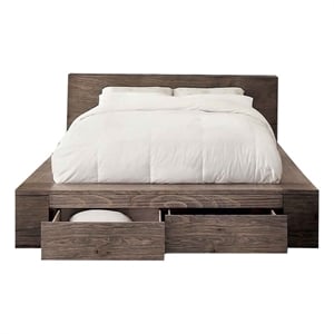 Transitional Style Wooden California King Size Bed with 2 Drawers- Brown