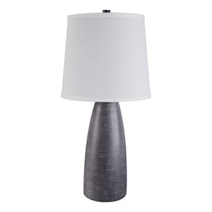 Vase Shape Resin Table Lamp with Fabric Shade- Set of 2- Gray and White