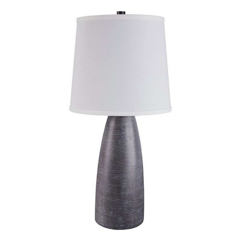 Vase Shape Resin Table Lamp with Fabric Shade- Set of 2- Gray and White