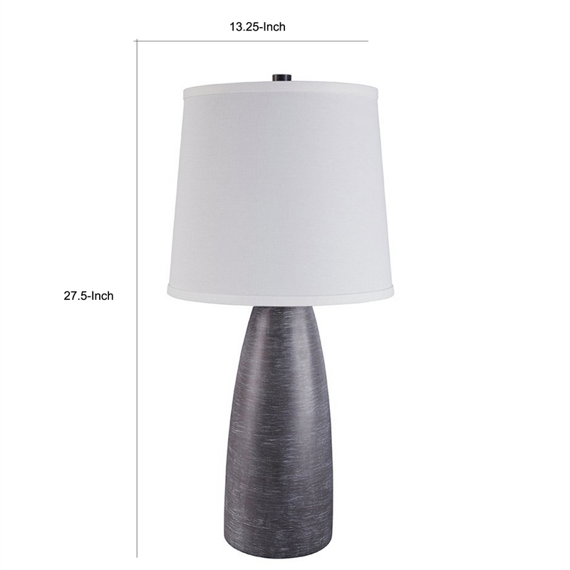 Vase Shape Resin Table Lamp with Fabric Shade- Set of 2- Gray and White