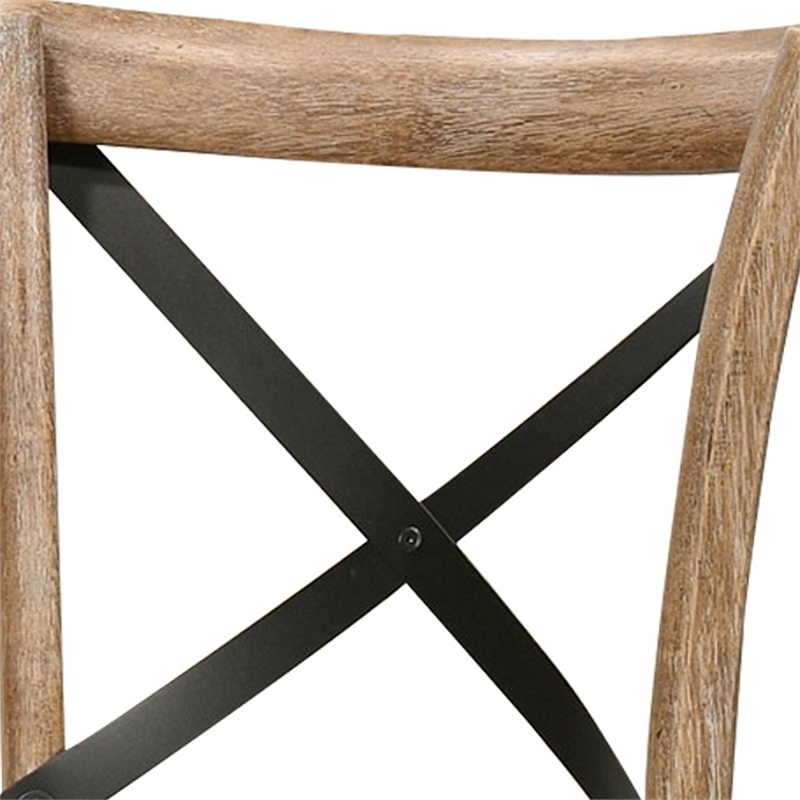 Wood and Metal Side Chair with X Open Back- Set of 2- Rustic Brown and Black