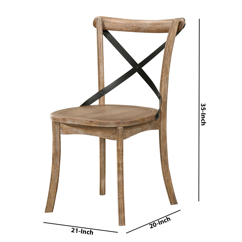 Wood and Metal Side Chair with X Open Back- Set of 2- Rustic Brown and Black
