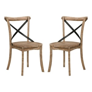 Wood and Metal Side Chair with X Open Back- Set of 2- Rustic Brown and Black