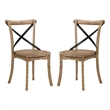 Wood and Metal Side Chair with X Open Back- Set of 2- Rustic Brown and Black