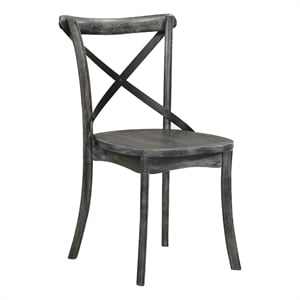Wood and Metal Side Chair with X Open Back- Set of 2- Rustic Gray and Black