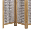 3 Panel Wooden Screen with Pearl Motif Accent- Brown and Silver