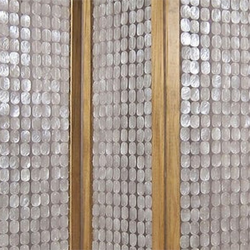 3 Panel Wooden Screen with Pearl Motif Accent- Brown and Silver