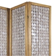 3 Panel Wooden Screen with Pearl Motif Accent- Brown and Silver