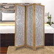3 Panel Wooden Screen with Pearl Motif Accent- Brown and Silver