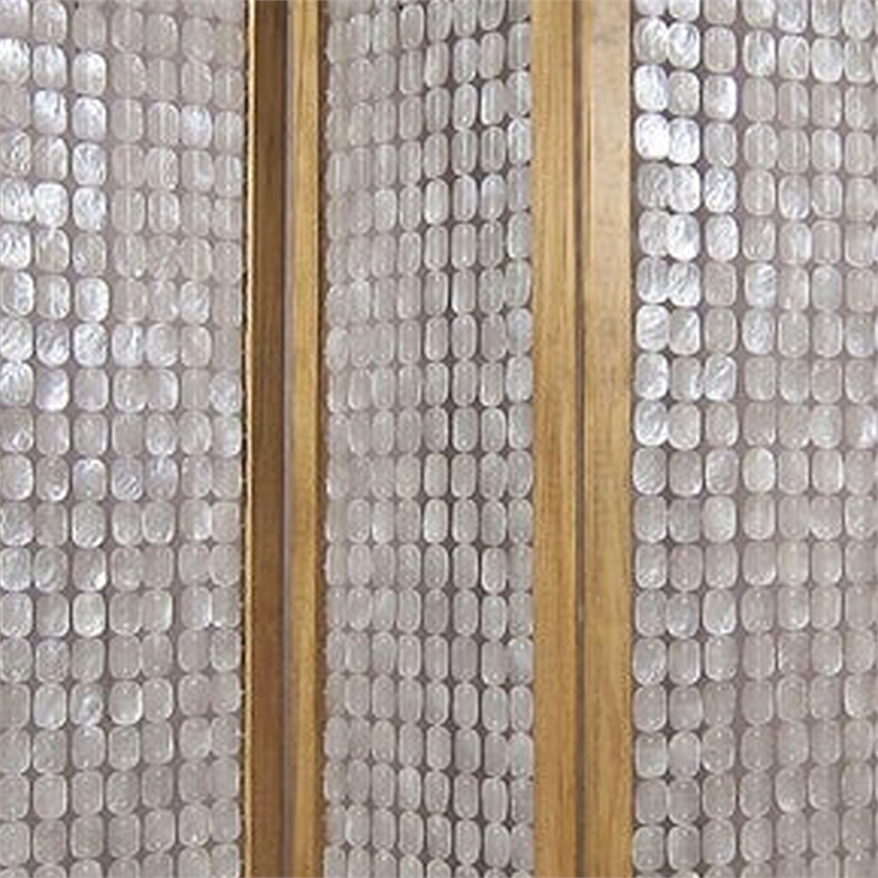 3 Panel Wooden Screen with Pearl Motif Accent- Brown and Silver