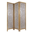3 Panel Wooden Screen with Pearl Motif Accent- Brown and Silver