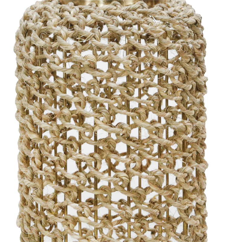 Cylindrical Rattan Lantern with Metal Frame and Handle-Large-Brown and Gold