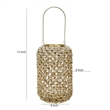 Cylindrical Rattan Lantern with Metal Frame and Handle-Large-Brown and Gold
