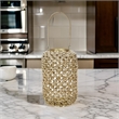 Cylindrical Rattan Lantern with Metal Frame and Handle-Large-Brown and Gold
