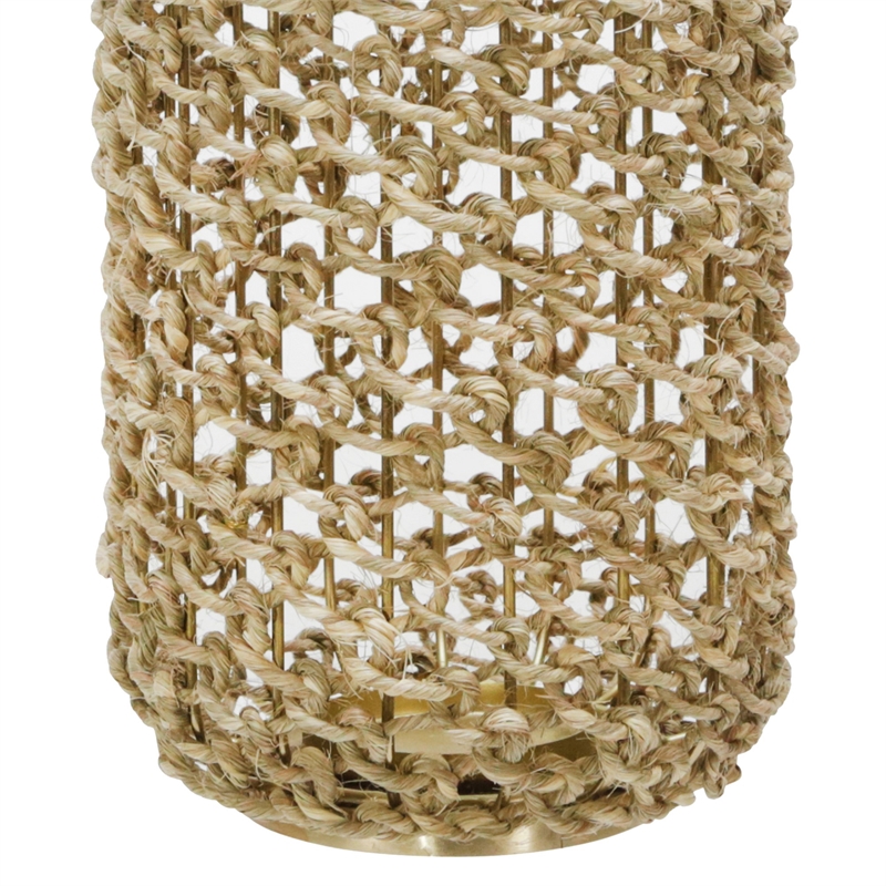 Cylindrical Rattan Lantern with Metal Frame and Handle-Large-Brown and Gold