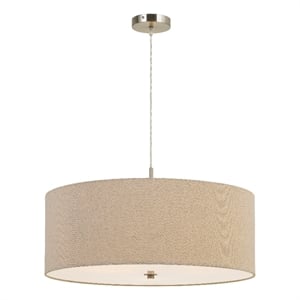 60W x 3 Drum Shade Pendant Fixture- Beige and Silver
